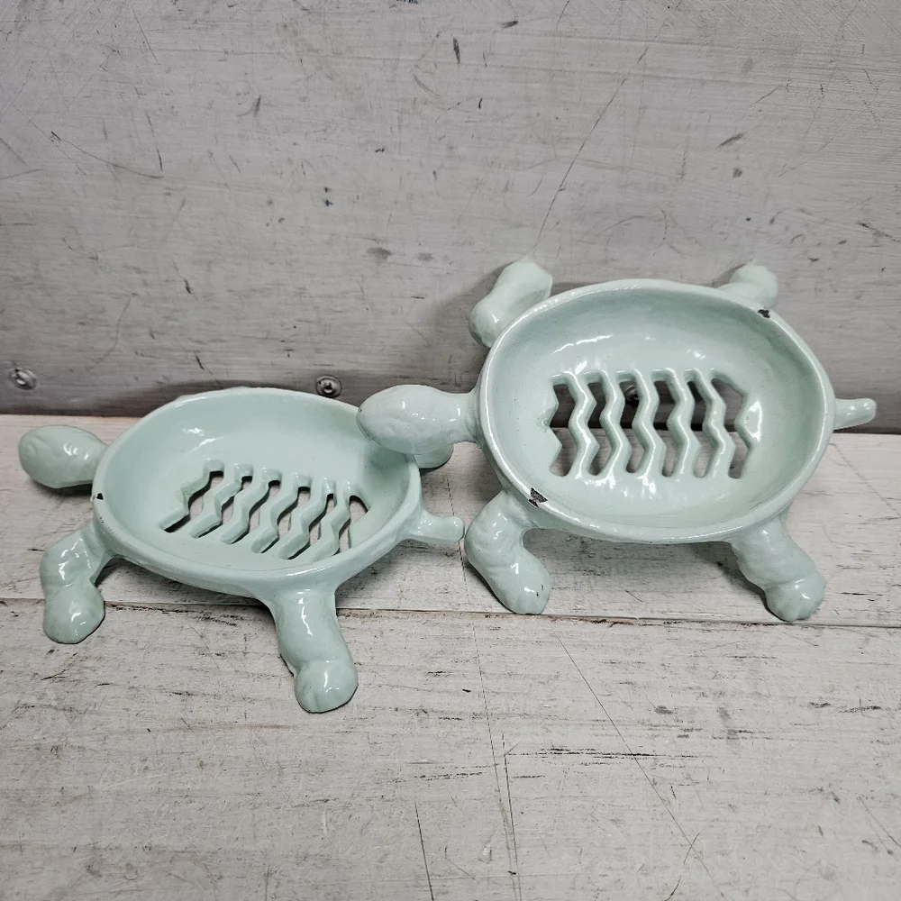 Cast Iron Turtle Soap Dish Set of 2 Bathroom Kitchen Accessory